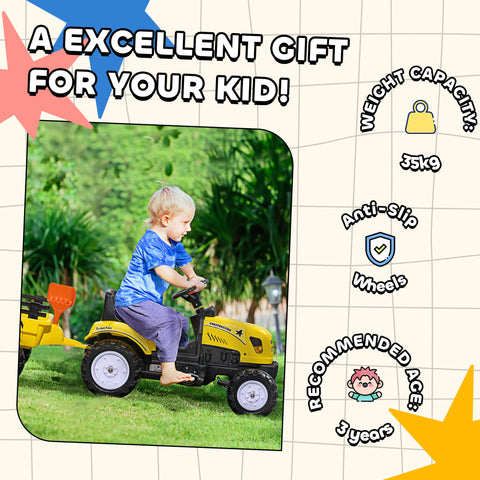 Kids Pedal Ride-on Tractor With Trailer, Shovel and Rake