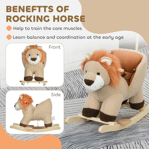 Plush Lion Rocking Horse with Sound and Seat Belt