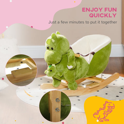 Plush Ride-On Dinosaur Rocker with Seat Belt and Puppet