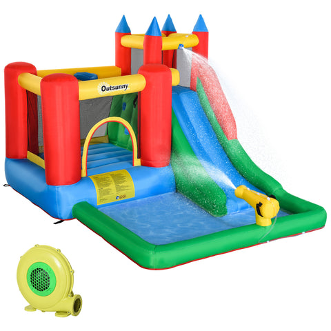6-in-1 Inflatable Bounce House with Water Slide and Splash Pool