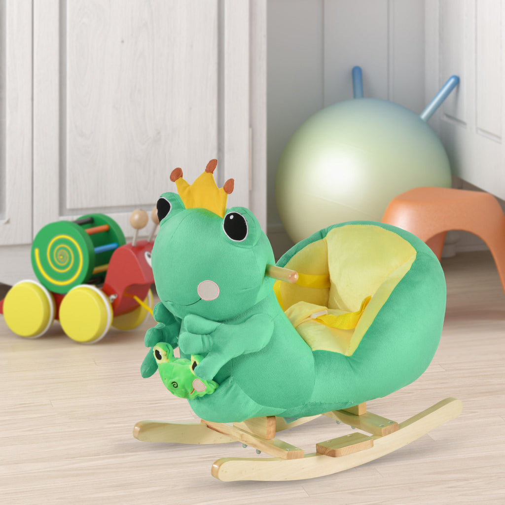 Kids Plush Frog Rocking Horse Toy with Music and Seat Belt