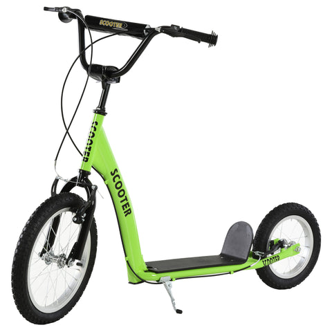 Youth Kick Scooter with Dual Brakes and Inflatable Wheels, Green