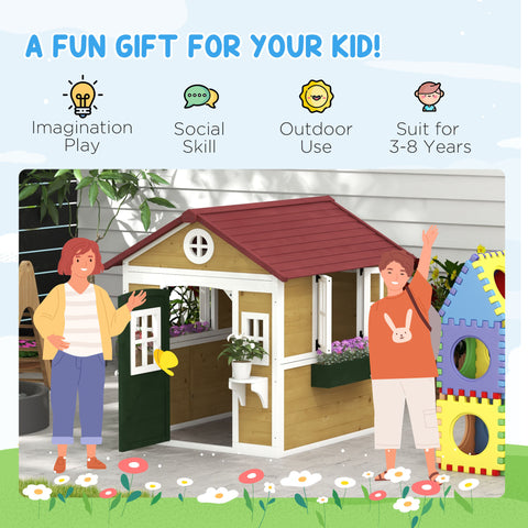 Outdoor Wooden Playhouse with Planter Pots and Boxes