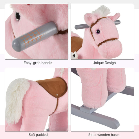 Kids Plush Rocking Horse Ride-On Toy with Sounds