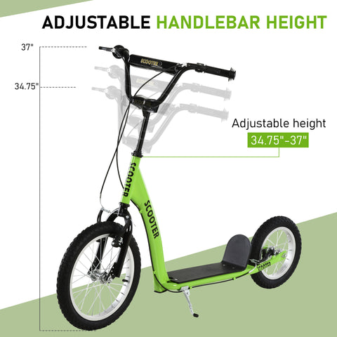 Youth Kick Scooter with Dual Brakes and Inflatable Wheels, Green