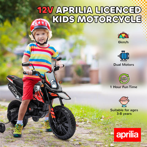 12V Kids Ride-On Motorcycle with Training Wheels and Suspension