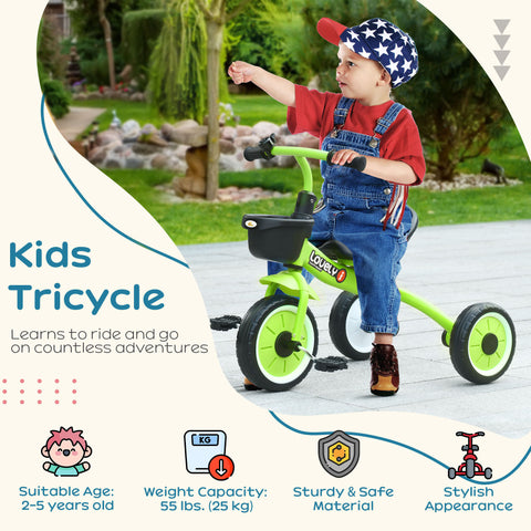 Toddler Tricycle for Kids Age 2-5 with Basket and Bell