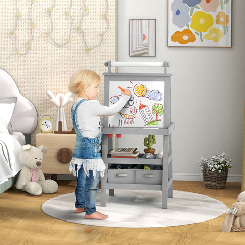 Double-Sided Kids Easel with Paper Roll & Storage