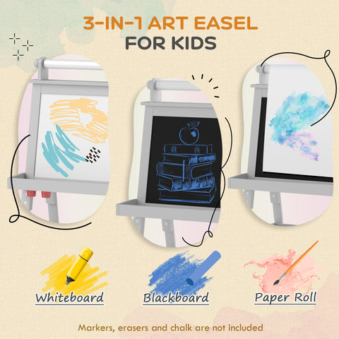 Double-Sided Kids Easel with Paper Roll & Storage