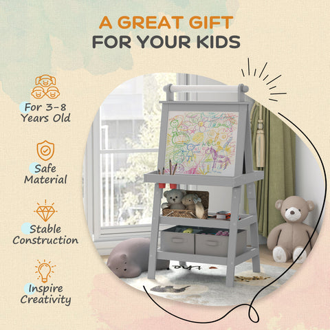 Double-Sided Kids Easel with Paper Roll & Storage