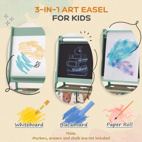 3-in-1 Kids Art Easel with Blackboard, Whiteboard and Storage