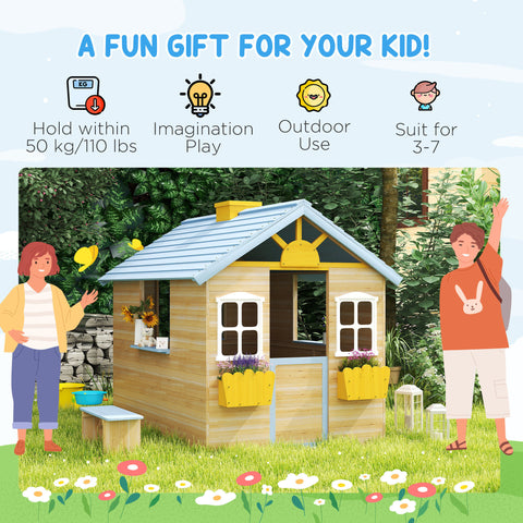 Kids Wooden Outdoor Garden Playhouse with Bench and Service Station