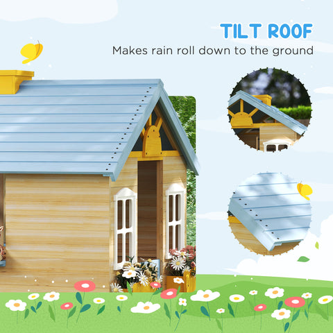 Kids Wooden Outdoor Garden Playhouse with Bench and Service Station