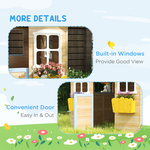 Kids Wooden Outdoor Garden Playhouse with Bench and Service Station
