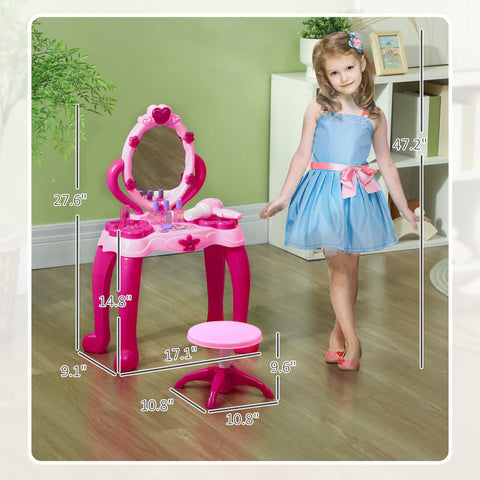 Kids Vanity Set with Mirror and Stool | Pink Pretend Play Set