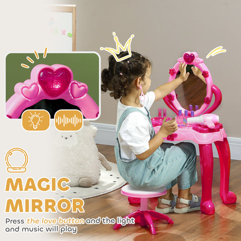 Kids Vanity Set with Mirror and Stool | Pink Pretend Play Set