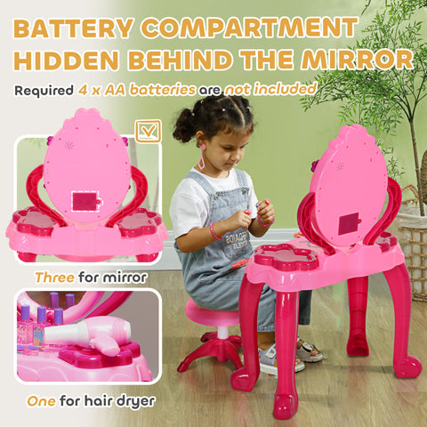 Kids Vanity Set with Mirror and Stool | Pink Pretend Play Set