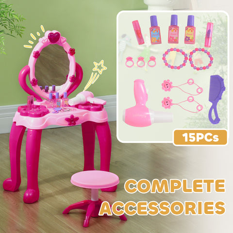 Kids Vanity Set with Mirror and Stool | Pink Pretend Play Set