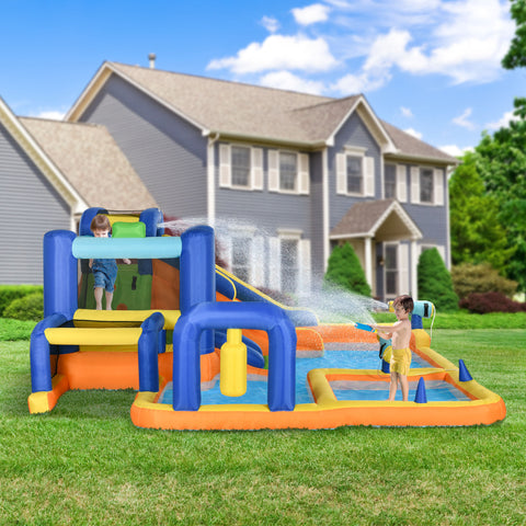 7-in-1 Inflatable Water Slide Bouncy Castle with Pool