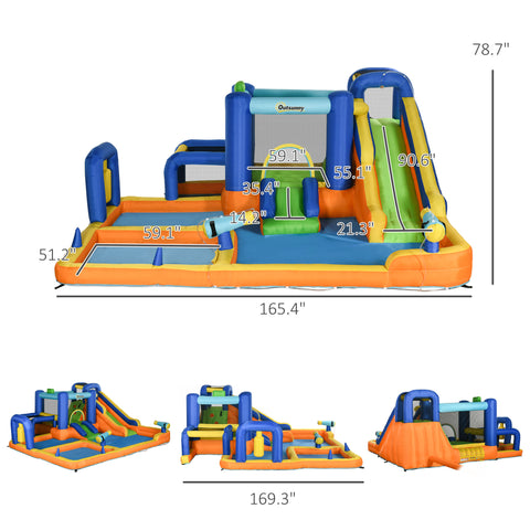 7-in-1 Inflatable Water Slide Bouncy Castle with Pool
