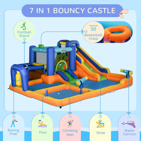 7-in-1 Inflatable Water Slide Bouncy Castle with Pool