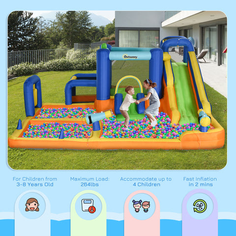 7-in-1 Inflatable Water Slide Bouncy Castle with Pool