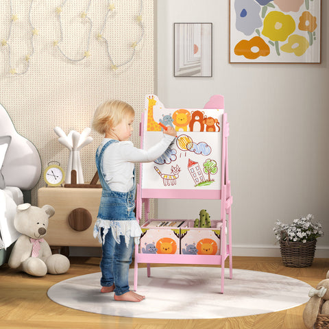2-in-1 Double-Sided Kids Art Easel with Storage Boxes