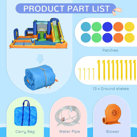 7-in-1 Inflatable Water Slide Bouncy Castle with Pool