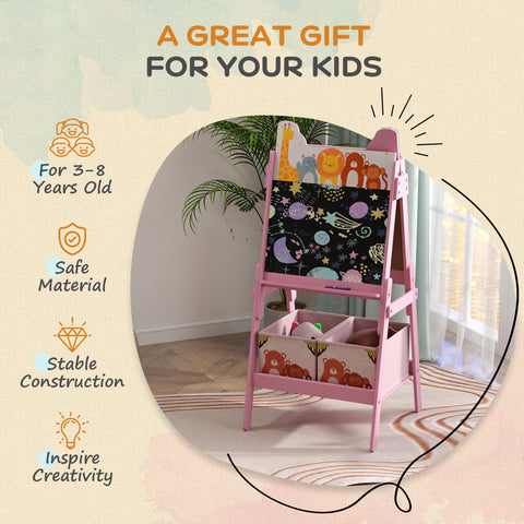 2-in-1 Double-Sided Kids Art Easel with Storage Boxes
