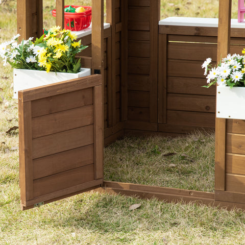 Kids Wooden Outdoor Garden Playhouse with Flower Pot Holder