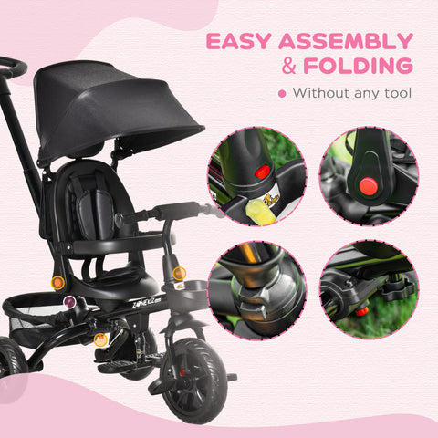 4-in-1 Foldable Toddler Tricycle with Reversible Seat and Canopy