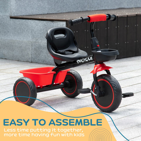 Toddler Tricycle with Adjustable Seat and Storage Baskets