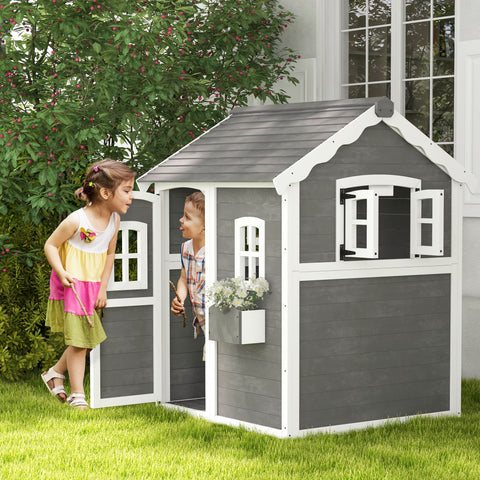 Outdoor Wooden Playhouse with Floor and Windows for Kids