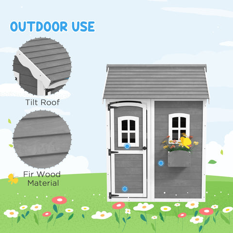 Outdoor Wooden Playhouse with Floor and Windows for Kids