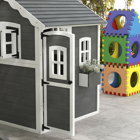 Outdoor Wooden Playhouse with Floor and Windows for Kids