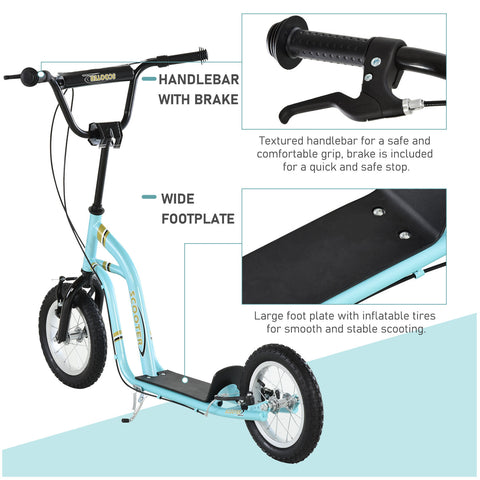 Youth Kick Scooter with Dual Brakes and 12-Inch Inflatable Wheels