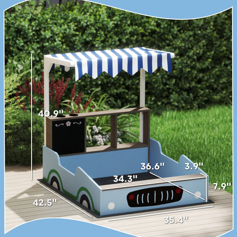 Kids Wooden Sandbox with Canopy, Bench Seats and Planting Boxes