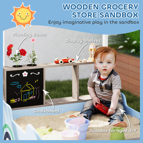 Kids Wooden Sandbox with Canopy, Bench Seats and Planting Boxes
