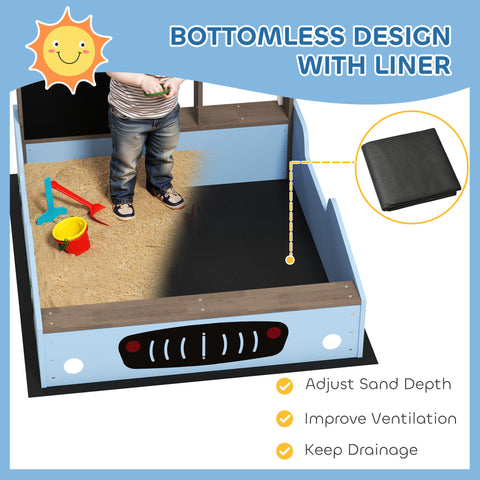 Kids Wooden Sandbox with Canopy, Bench Seats and Planting Boxes