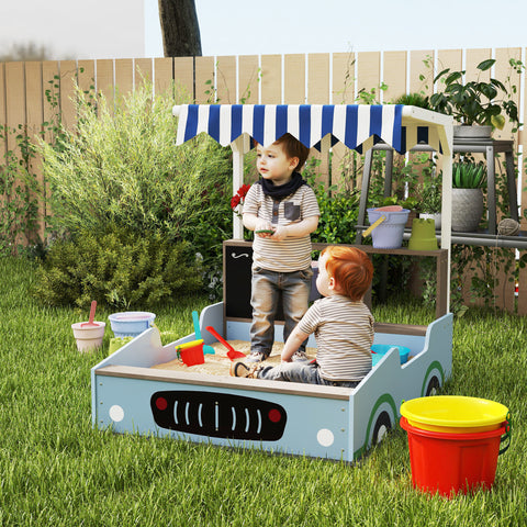 Kids Wooden Sandbox with Canopy, Bench Seats and Planting Boxes