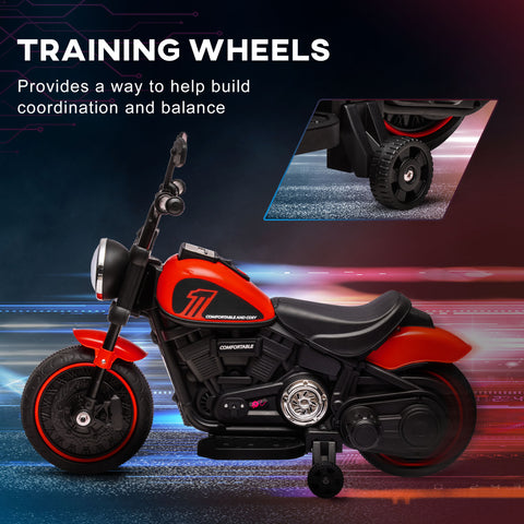 6V Kids Ride-On Motorcycle with Training Wheels and Headlight