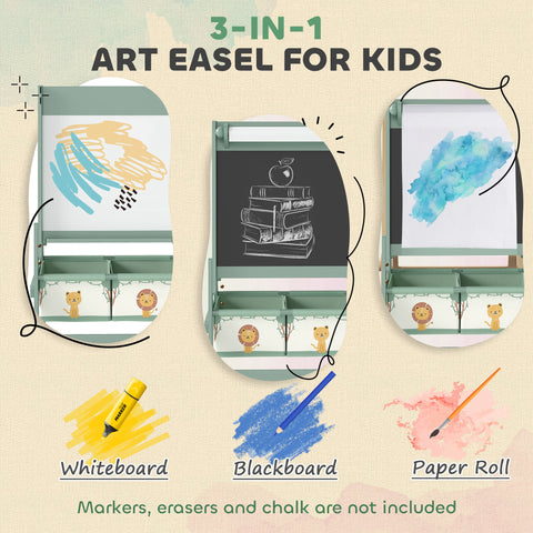 3-in-1 Double-Sided Kids Art Easel with Storage Baskets
