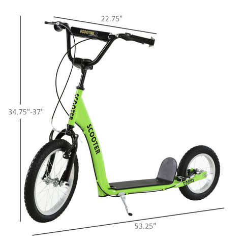 Youth Kick Scooter with Dual Brakes and Inflatable Wheels, Green