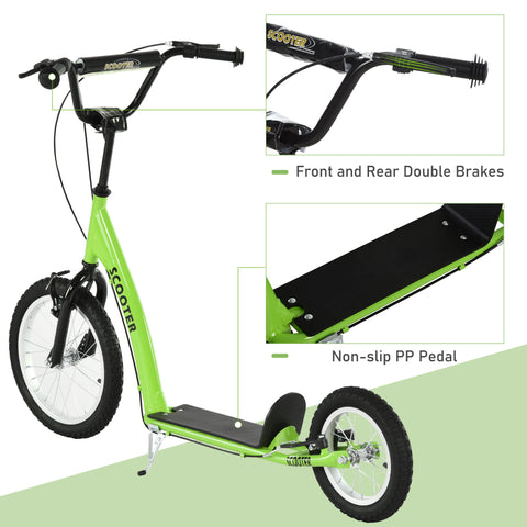 Youth Kick Scooter with Dual Brakes and Inflatable Wheels, Green