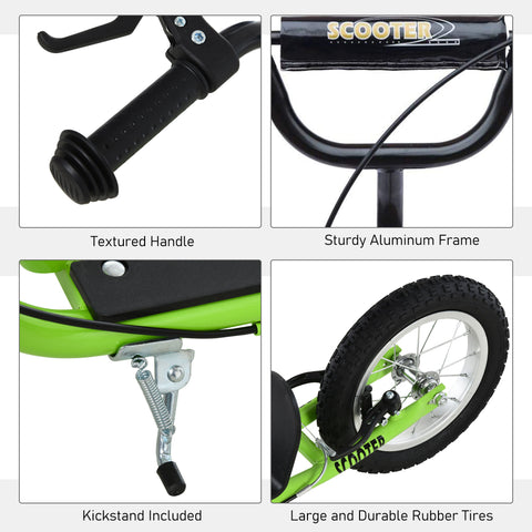 Youth Kick Scooter with Dual Brakes and Inflatable Wheels, Green