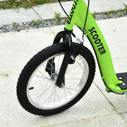 Youth Kick Scooter with Dual Brakes and Inflatable Wheels, Green