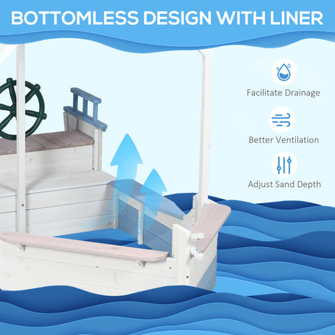 Pirate Ship Wooden Kids Sandbox with Canopy and Bench