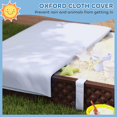 Kids Outdoor Sandbox with Cover and 4 Corner Seats