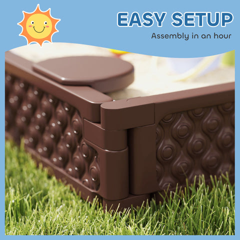 Kids Outdoor Sandbox with Cover and 4 Corner Seats