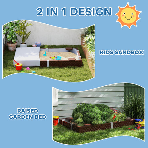 Kids Outdoor Sandbox with Cover and 4 Corner Seats